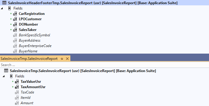 Sales invoice data source tables